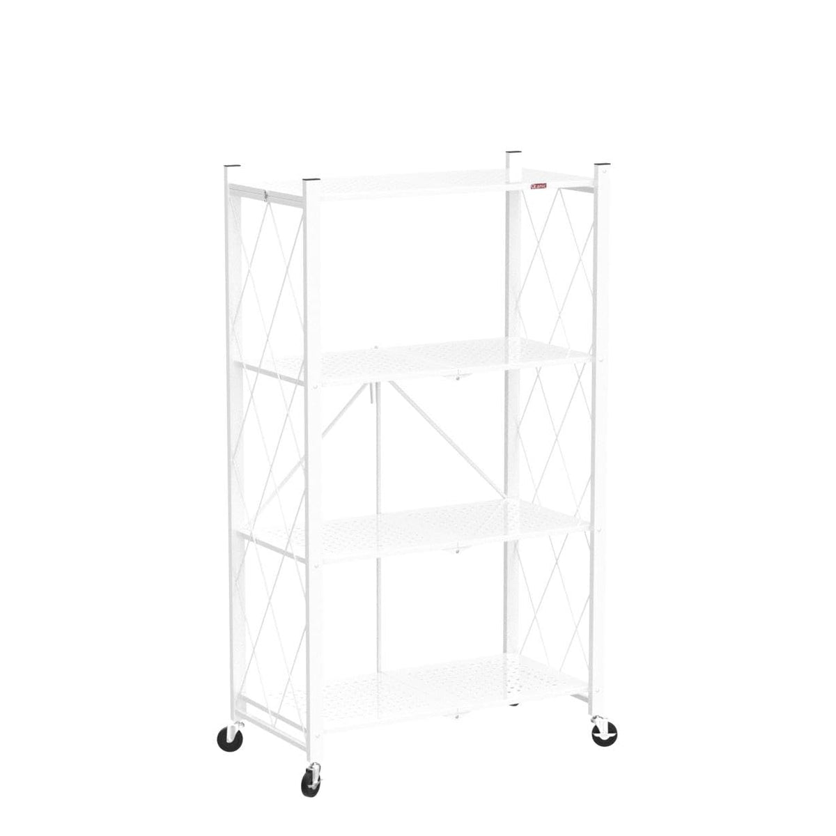 4 Tier White Metal Storage Shelves with Wheels L800