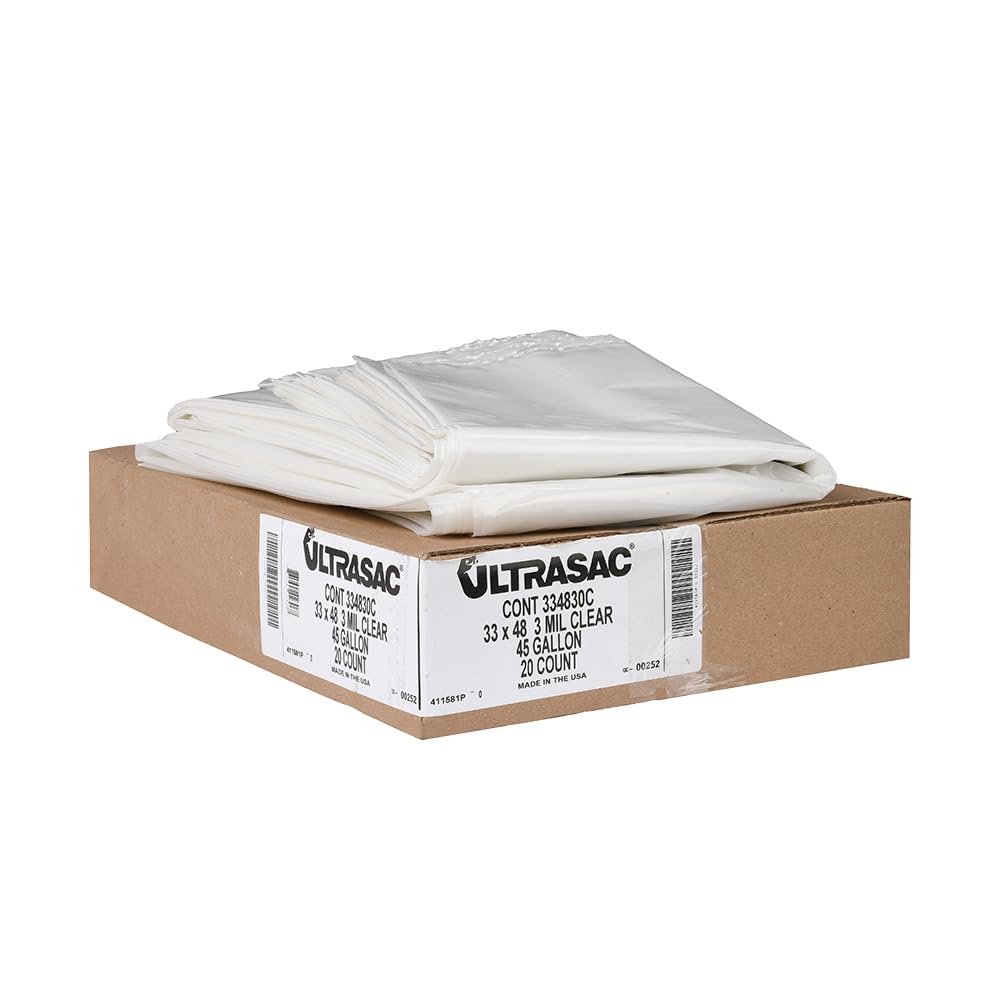 45 Gallon Clear Heavy Duty Trash Bags 3.0 MIL 20 Bags D8563