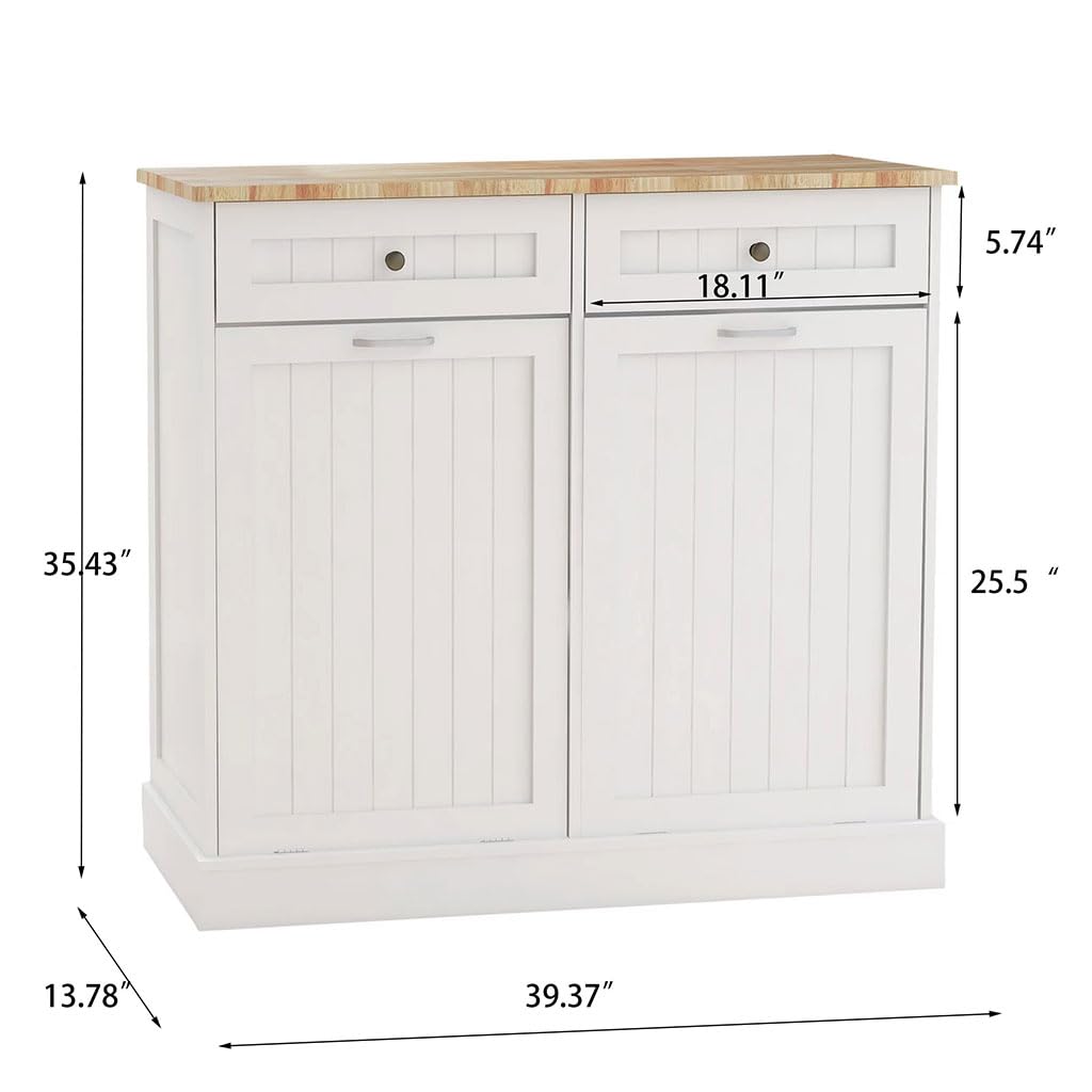 White Wooden Tilt Out Trash Can Cabinet with 2 Drawers C179