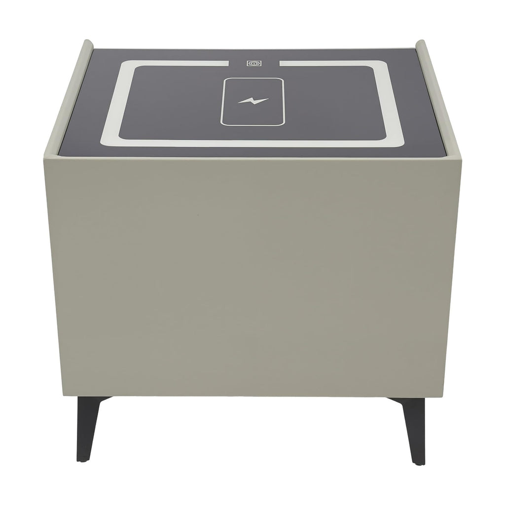 Light Gray Solid Wood Nightstand with Charging Station and 2 Drawers N20469