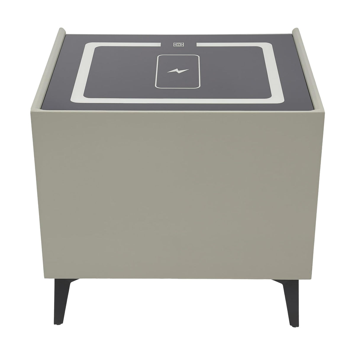 Light Gray Solid Wood Nightstand with Charging Station and 2 Drawers N20469