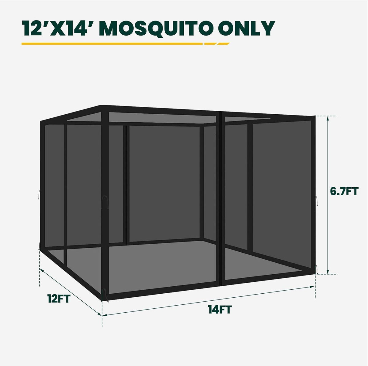 12' x 14' 4-Panel Gazebo Mosquito Netting with Zippers, Black E641