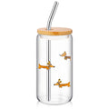22 oz Dachshund Glass Cup with Lid Straw W795