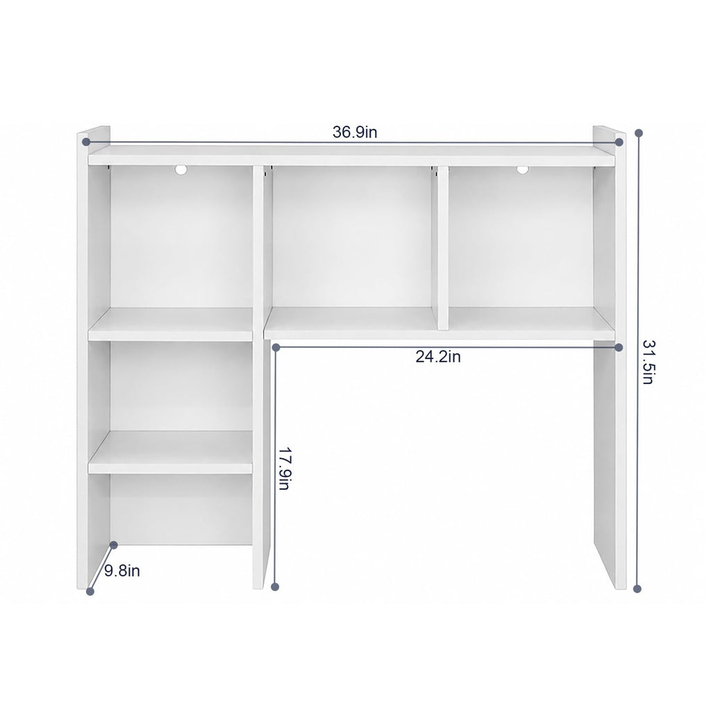White Desk Hutch with 5 Shelves E4360