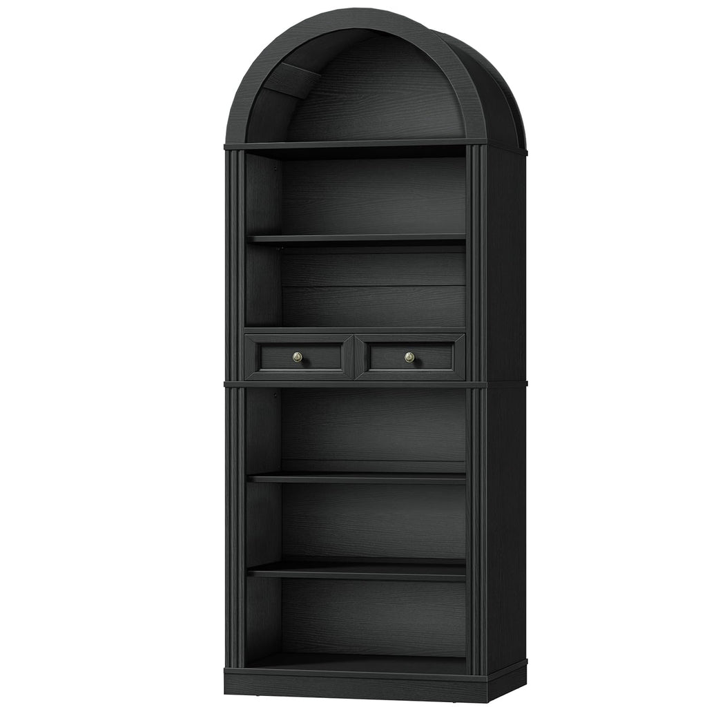 73" Tall Black 6-Tier Wood Bookshelf with Drawer C951121