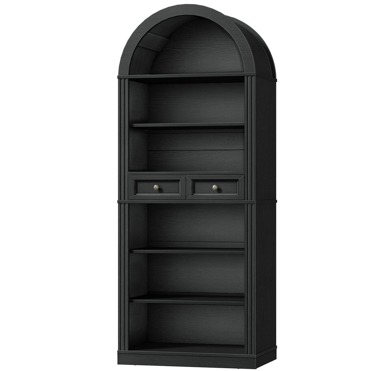 73" Tall Black 6-Tier Wood Bookshelf with Drawer C951121