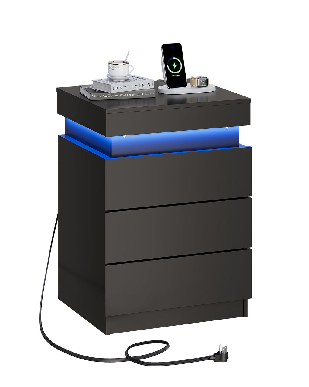 Black Nightstand with Charging Station B3865