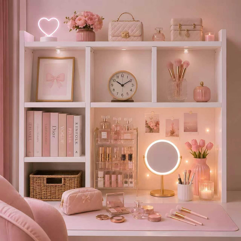 White Desk Hutch with 5 Shelves E4360