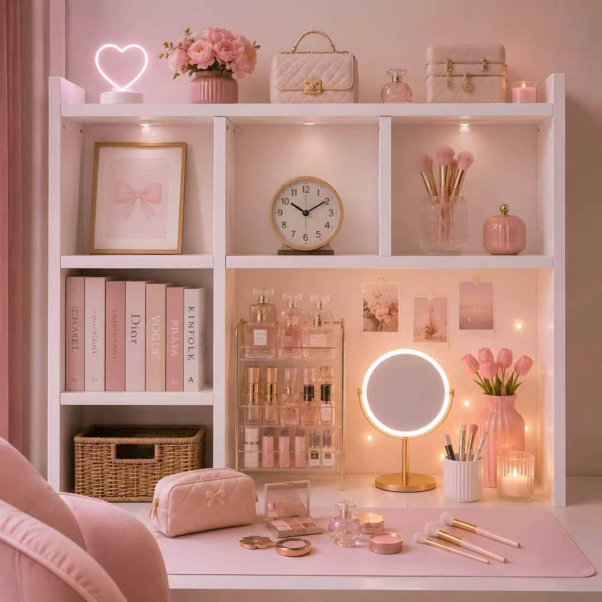 White Desk Hutch with 5 Shelves E4360