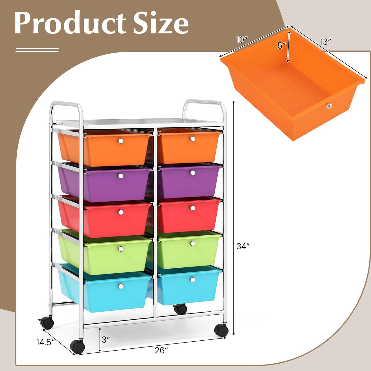 10 Drawer Rolling Storage Cart L1492