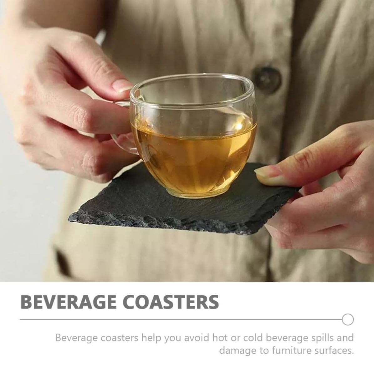 Natural Stone Cup Coaster Set with Non Slip Bottom G380456
