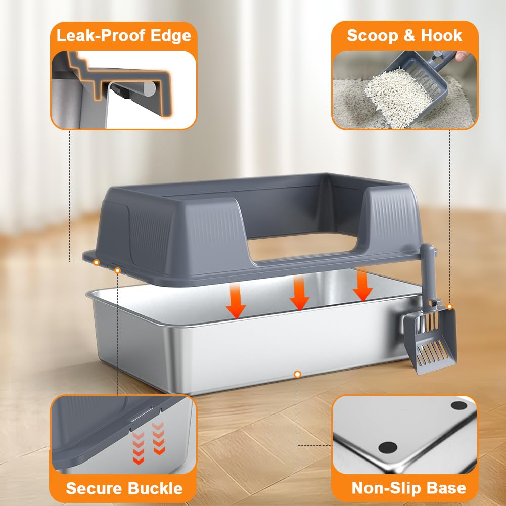 XL Stainless Steel Cat Litter Box L366