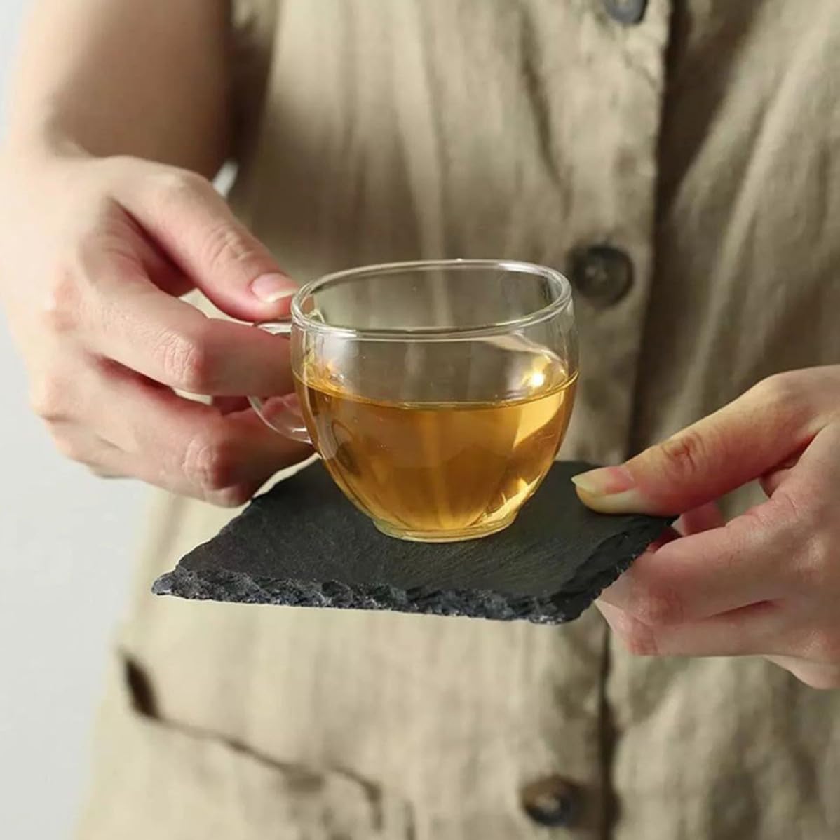 Natural Stone Cup Coaster Set with Non Slip Bottom G380456