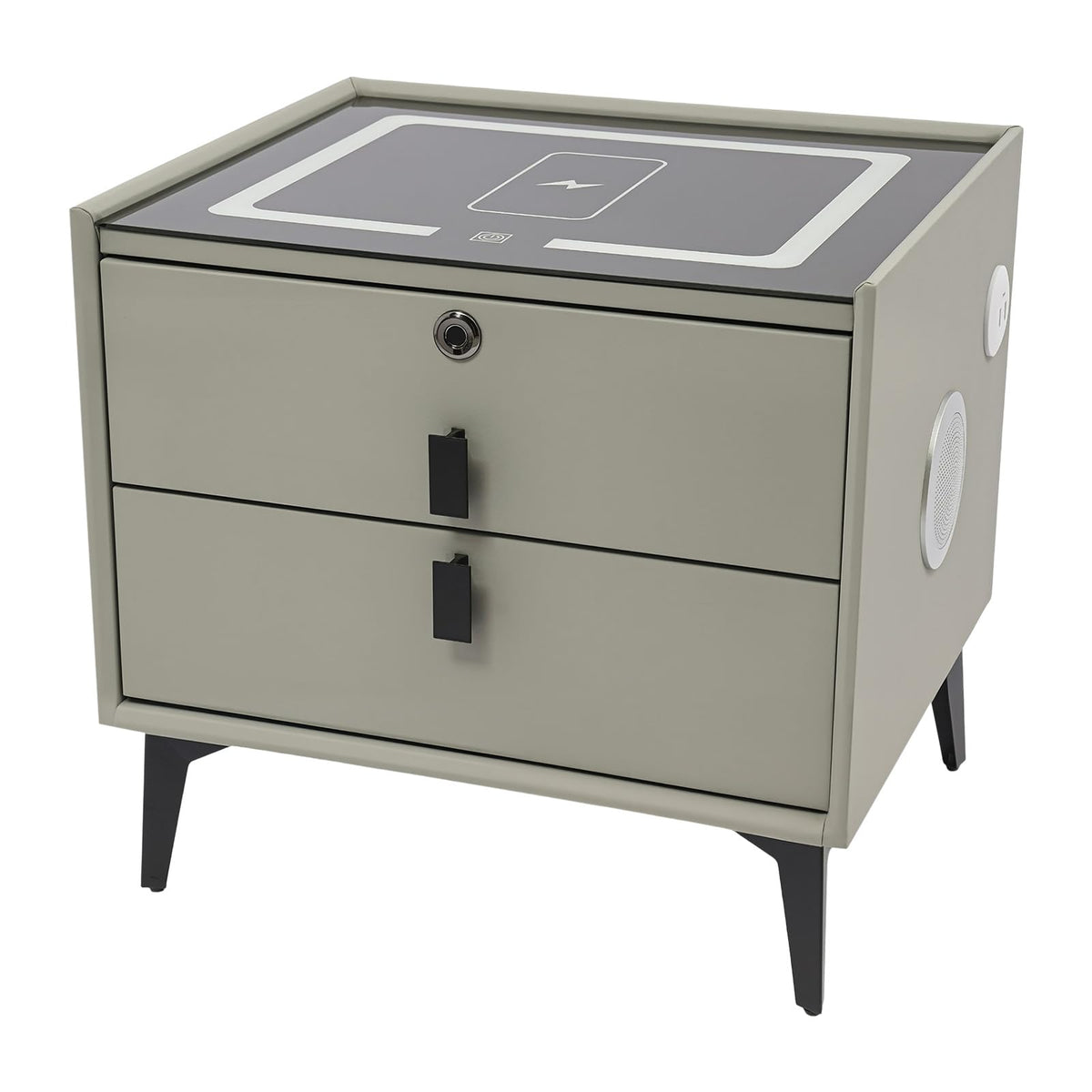 Light Gray Solid Wood Nightstand with Charging Station and 2 Drawers N20469