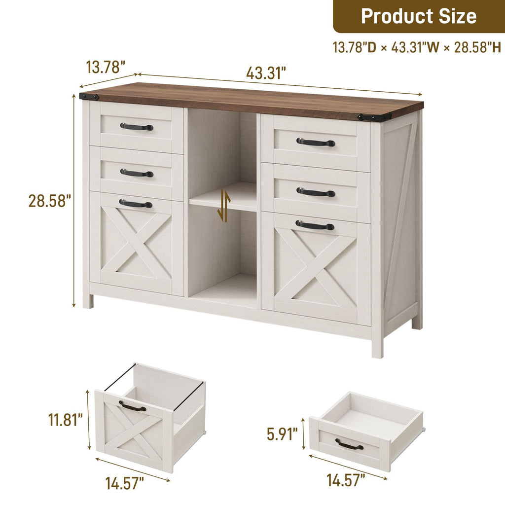 White and Brown 6 Drawer File Cabinet Y64170
