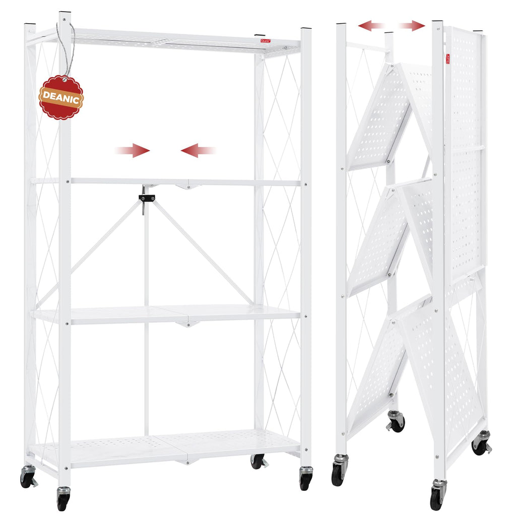 4 Tier White Metal Storage Shelves with Wheels L800