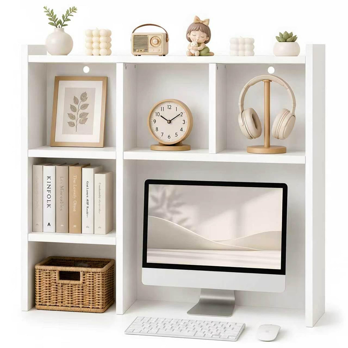 White Desk Hutch with 5 Shelves E4360