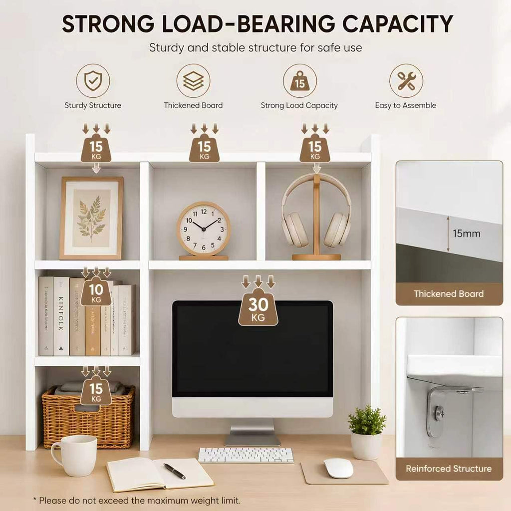 White Desk Hutch with 5 Shelves E4360