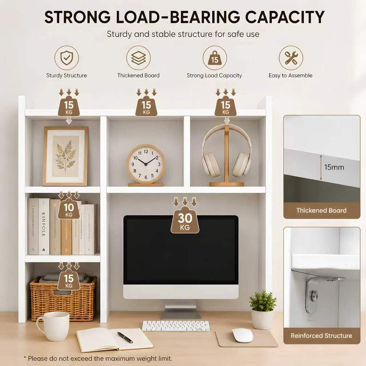 White Desk Hutch with 5 Shelves E4360