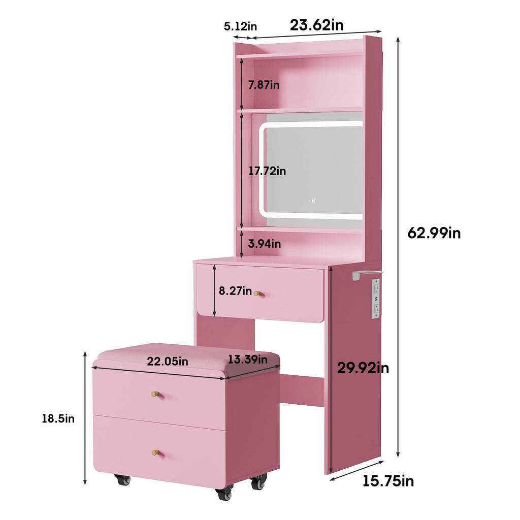 Vanity Desk with Mirror and Lighted Storage Chair B28982