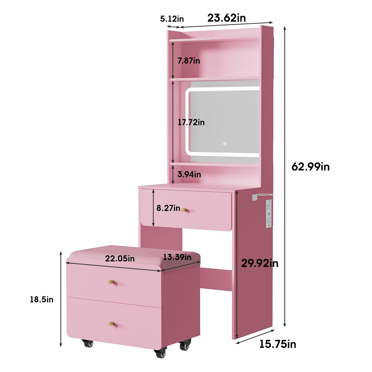 Vanity Desk with Mirror and Lighted Storage Chair B28982