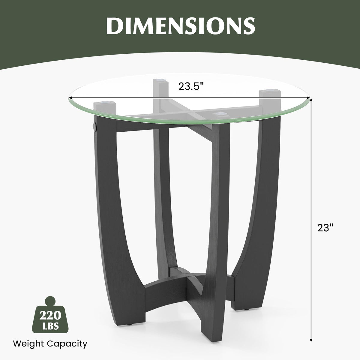 Glass Round End Table Set of 2, 23.5" Black Y908