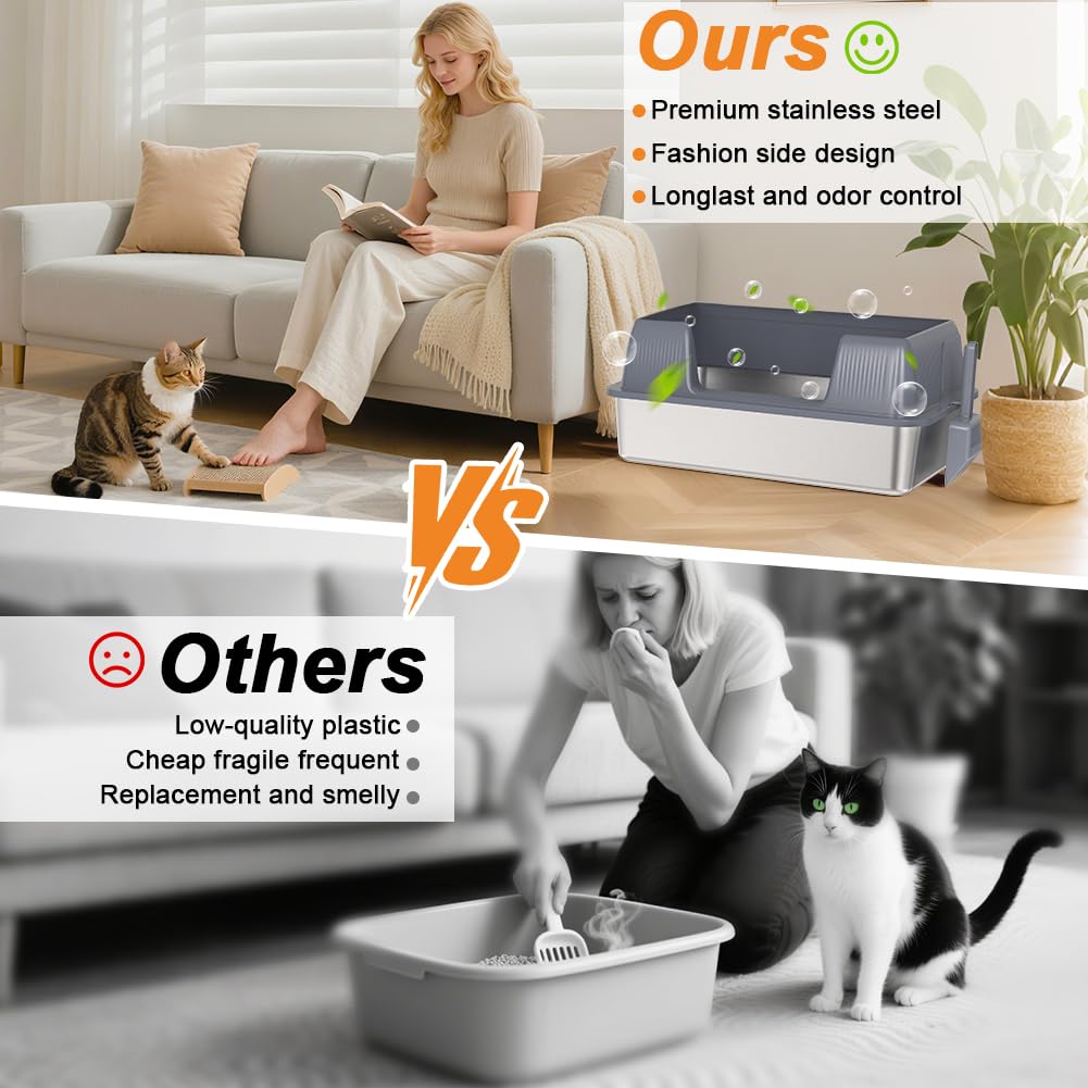 XL Stainless Steel Cat Litter Box L366