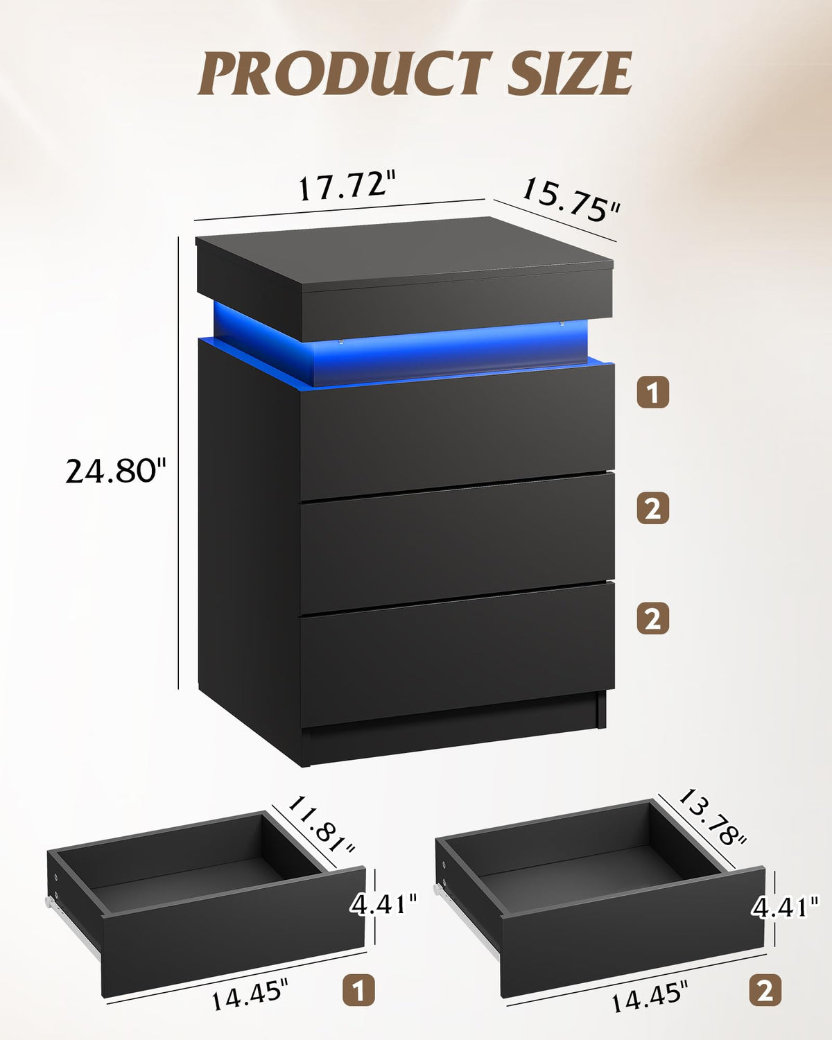Black Nightstand with Charging Station B3865