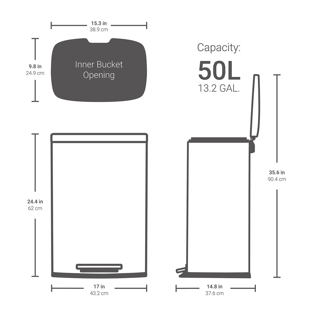 50L Stainless Steel Step-On Kitchen Trash Can C351