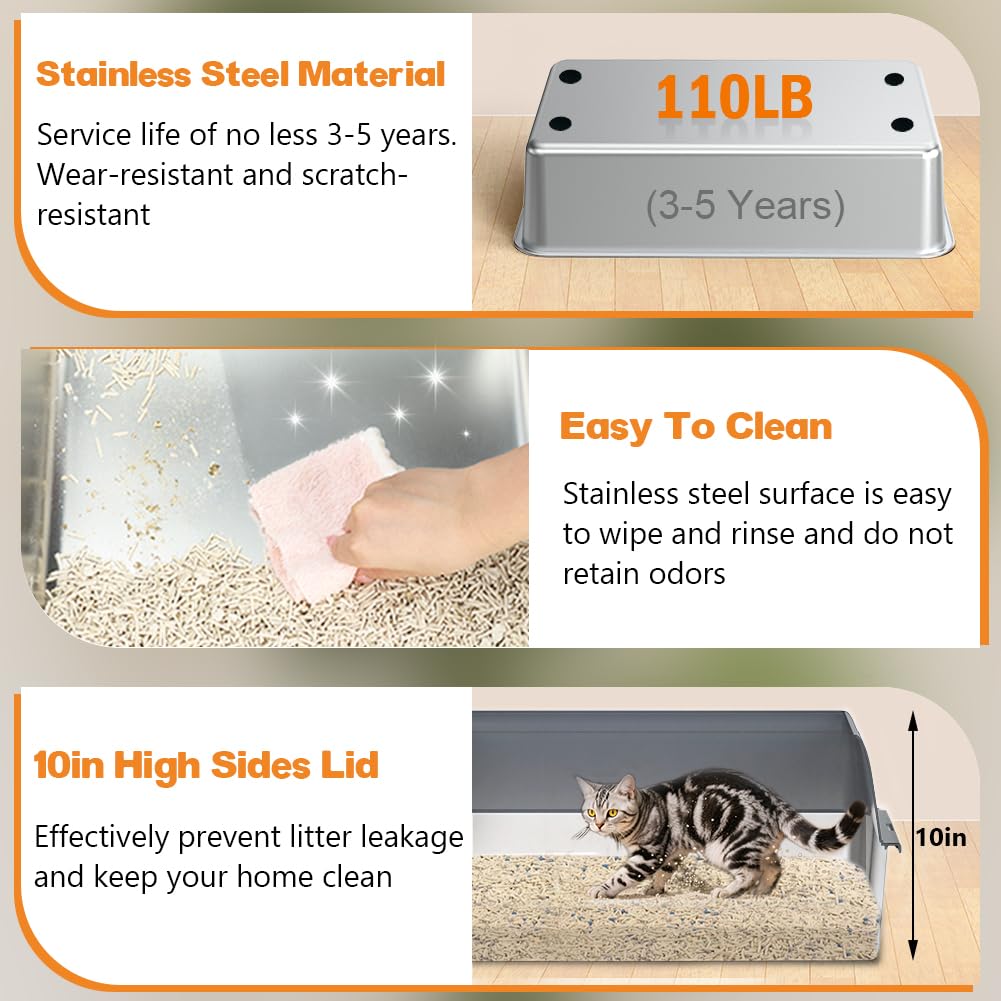 XL Stainless Steel Cat Litter Box L366