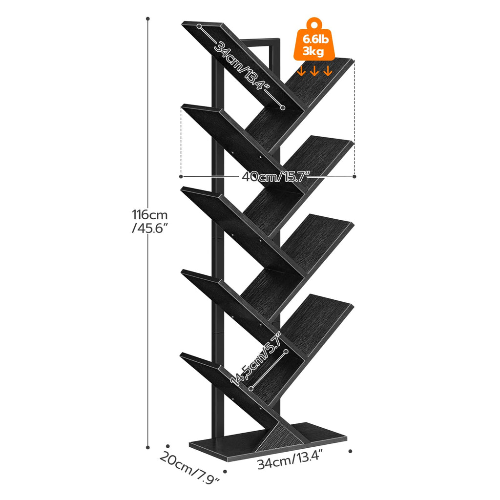 Black 9-Tier Wood Tree Bookshelf O188
