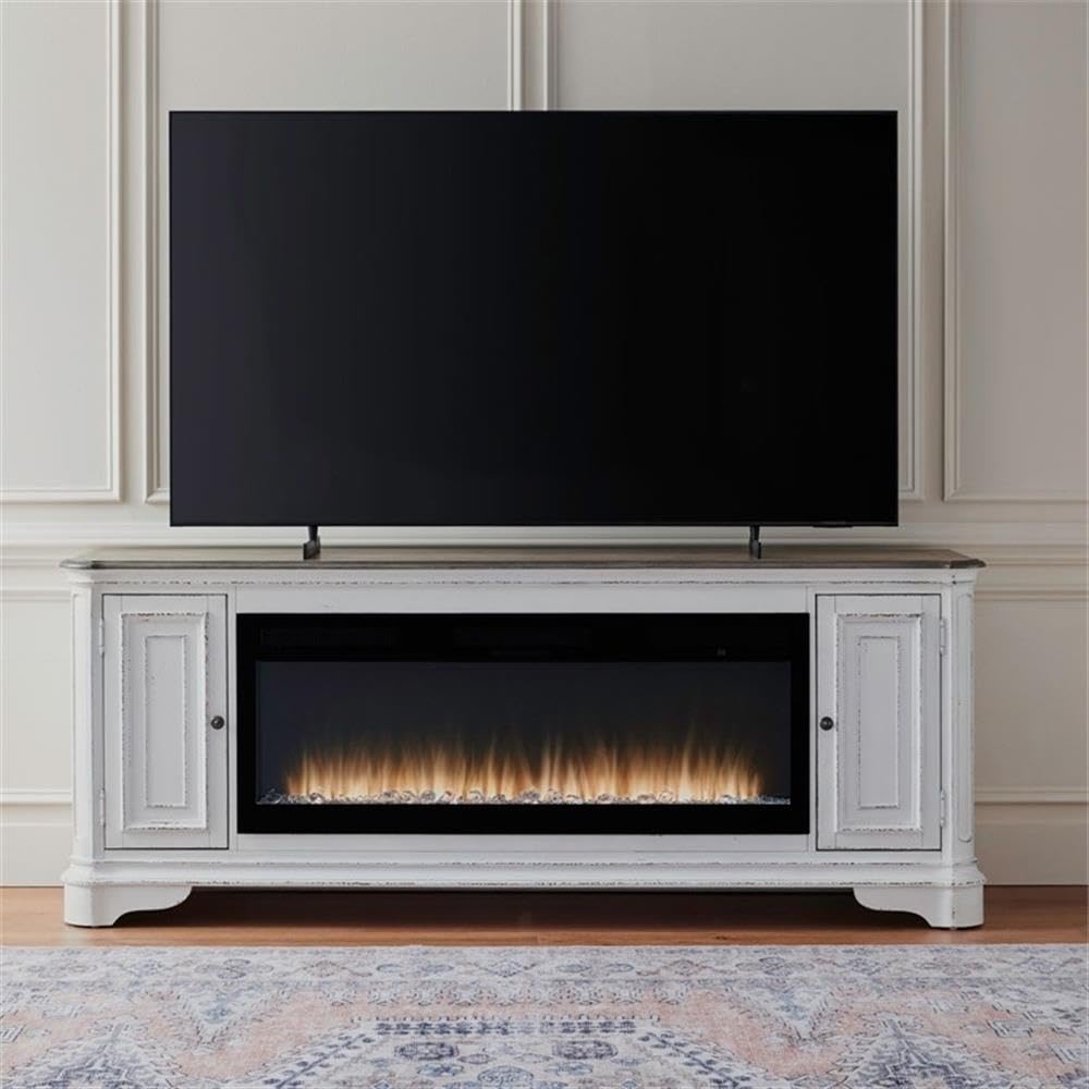 82 Inch Fireplace TV Console with Adjustable Shelves Y6350