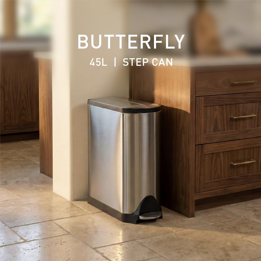45 Liter Brushed Stainless Steel Step Trash Can O216