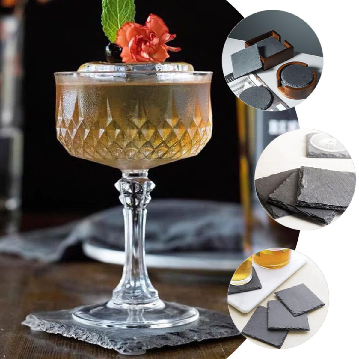 Natural Stone Cup Coaster Set with Non Slip Bottom G380456