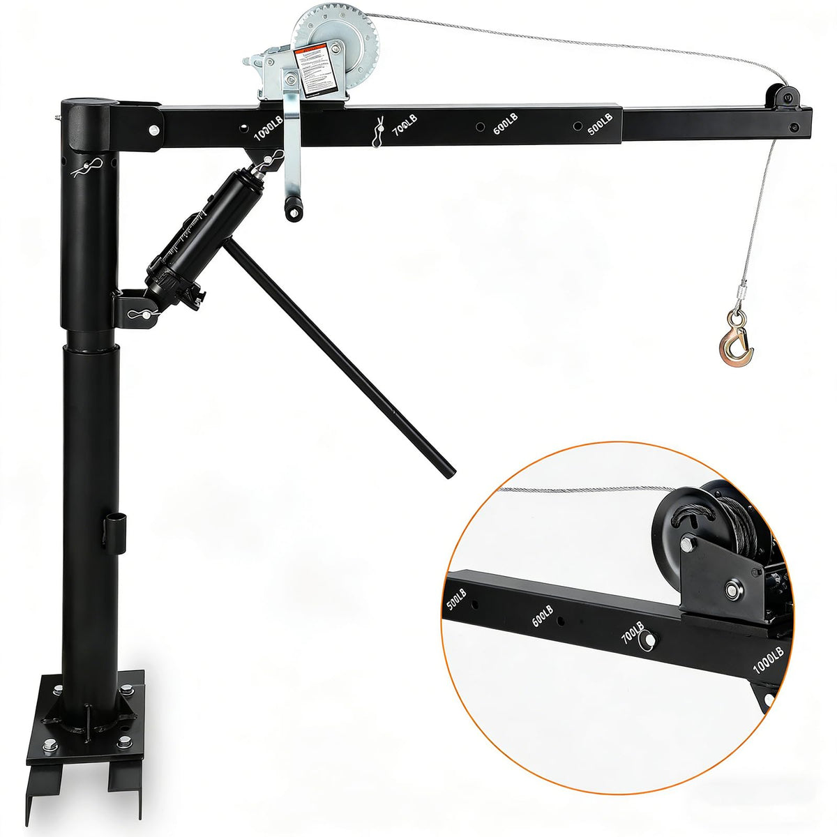 1000 LBS Hydraulic Pickup Truck Crane with Manual Winch W45085