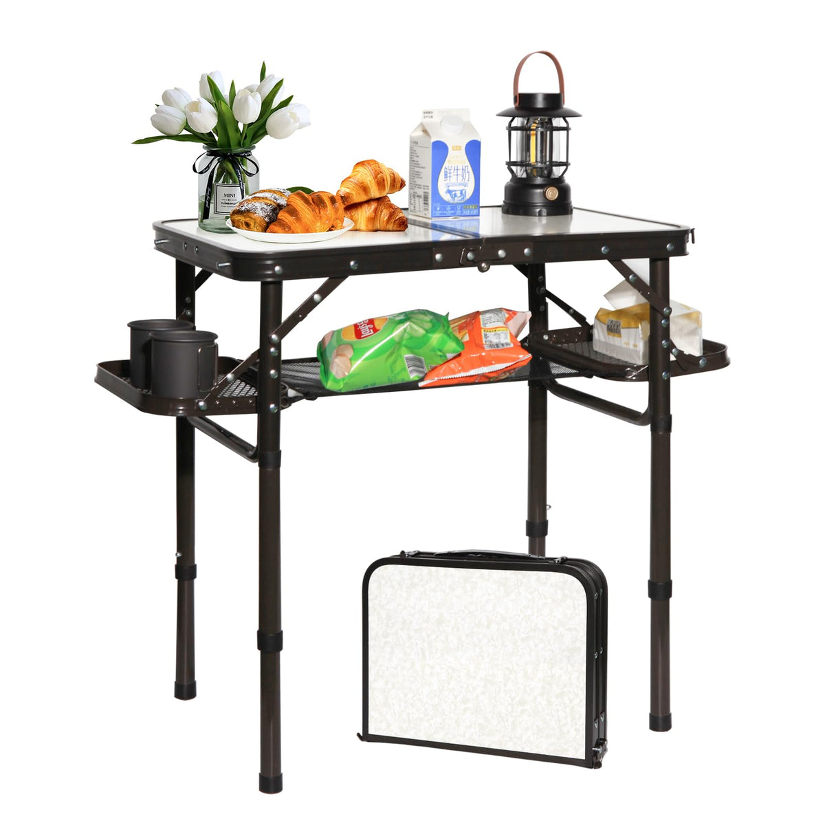 Folding Aluminum Camping Table 3-Height Adjustable with Carry Handle M4485