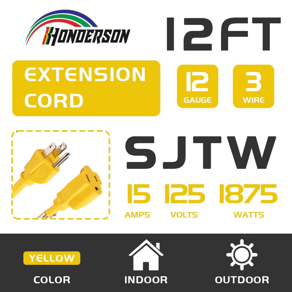 12 Gauge 12FT Yellow 3 Prong Extension Cord H76828