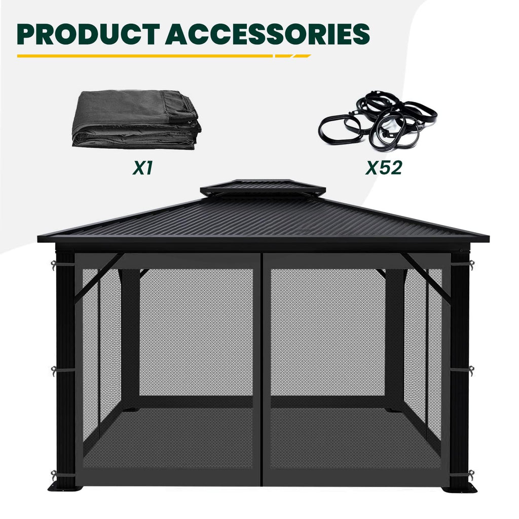 12' x 14' 4-Panel Gazebo Mosquito Netting with Zippers, Black E641