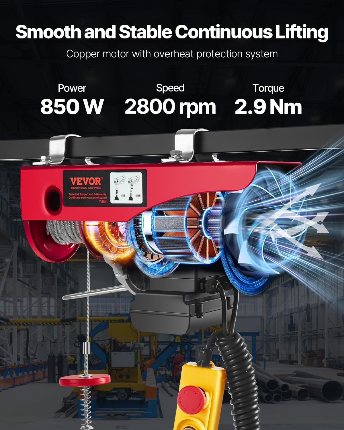 880lbs Electric Hoist with Wired Remote Control N53392