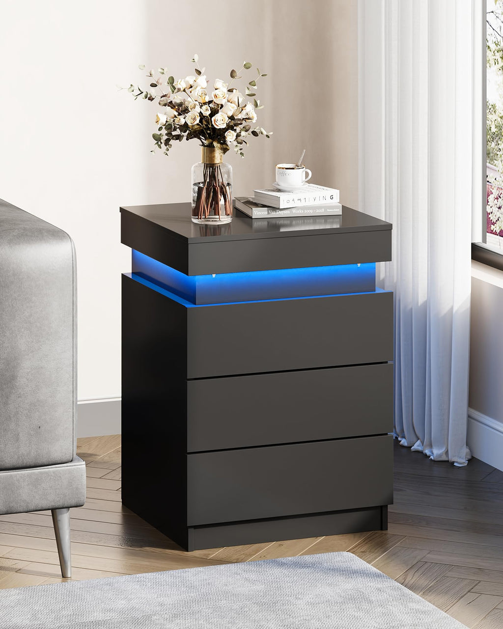 Black Nightstand with Charging Station B3865