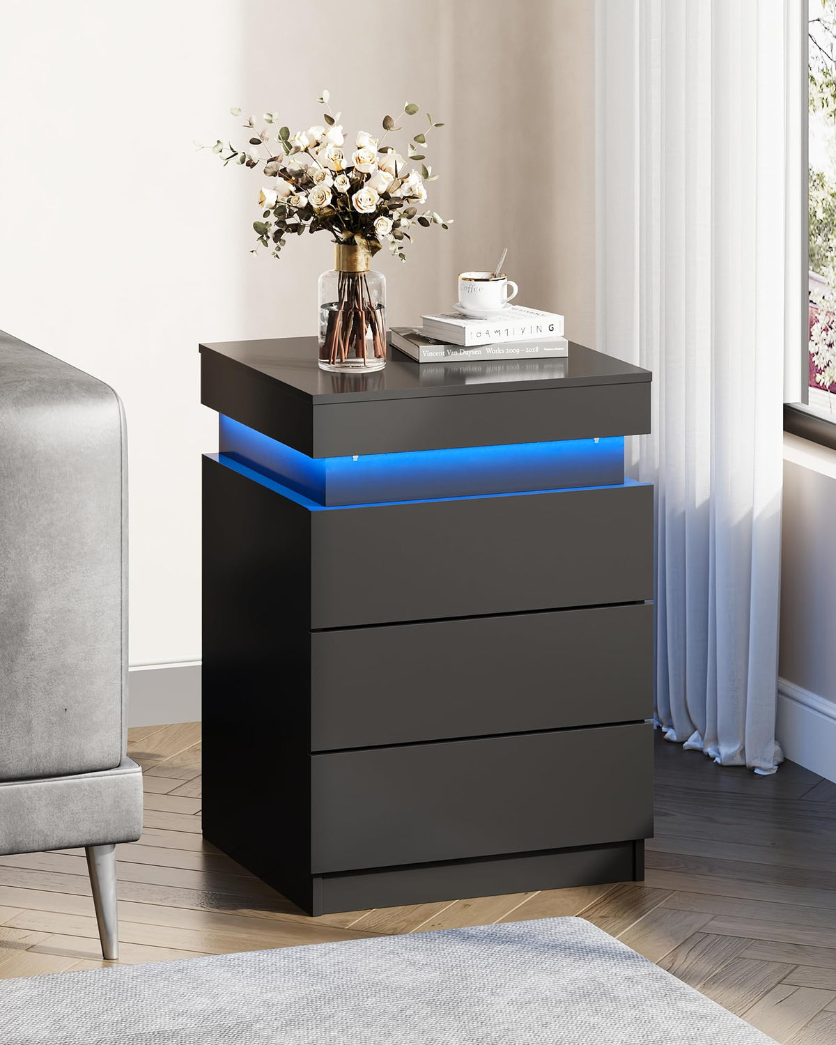 Black Nightstand with Charging Station B3865
