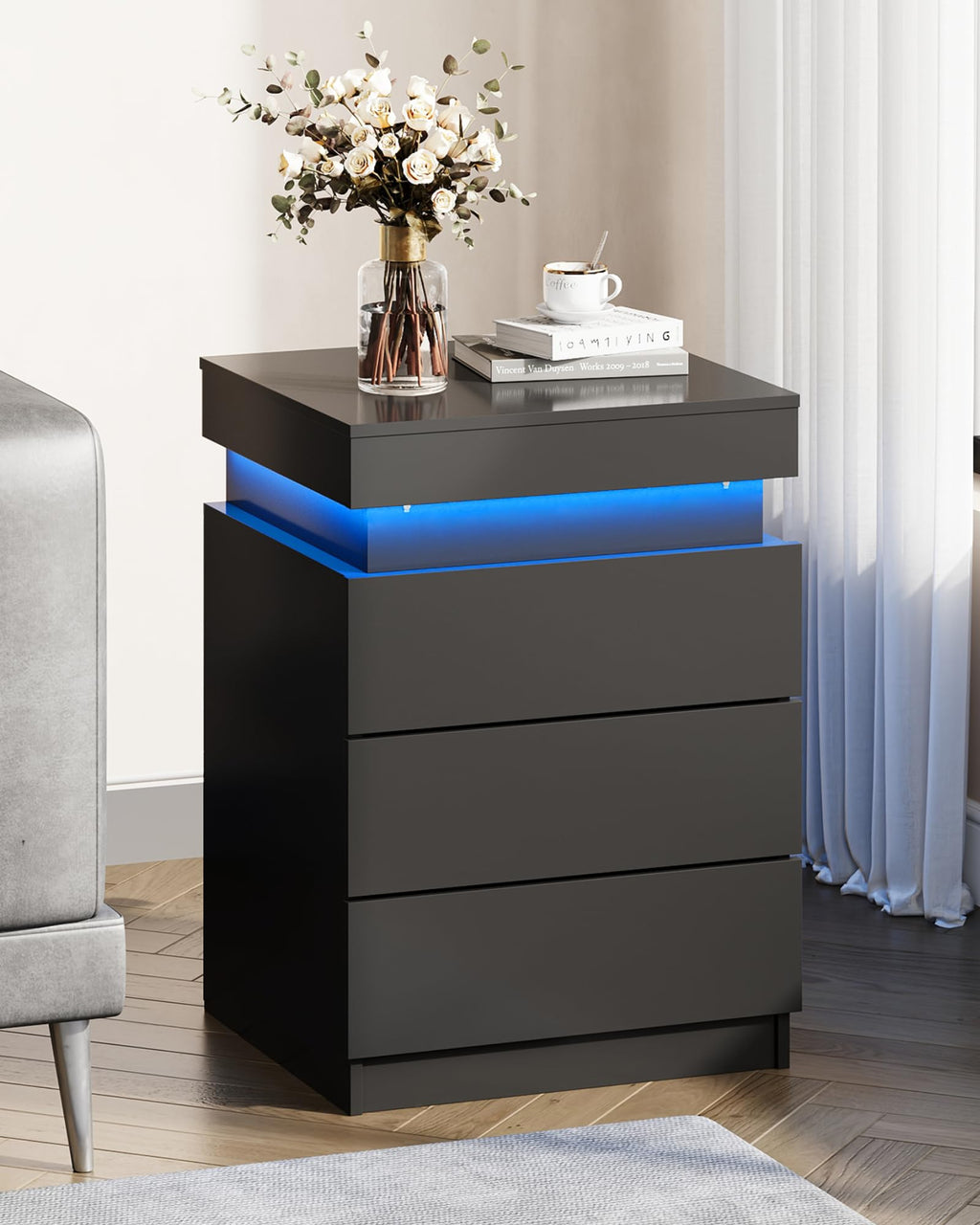 Black Nightstand with Charging Station B3865