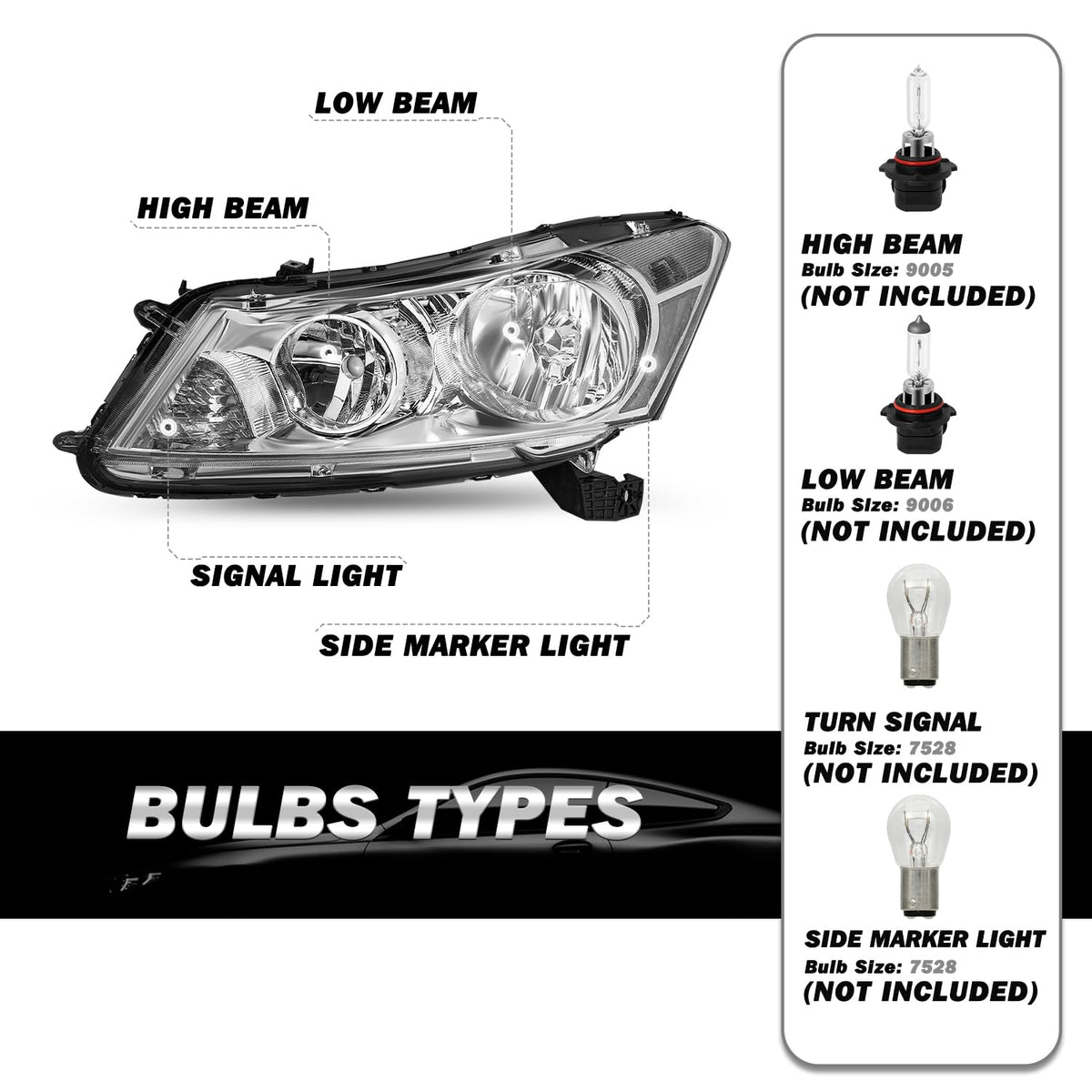 2008-2012 Honda Accord Sedan Chrome Clear Headlights Assembly H5757