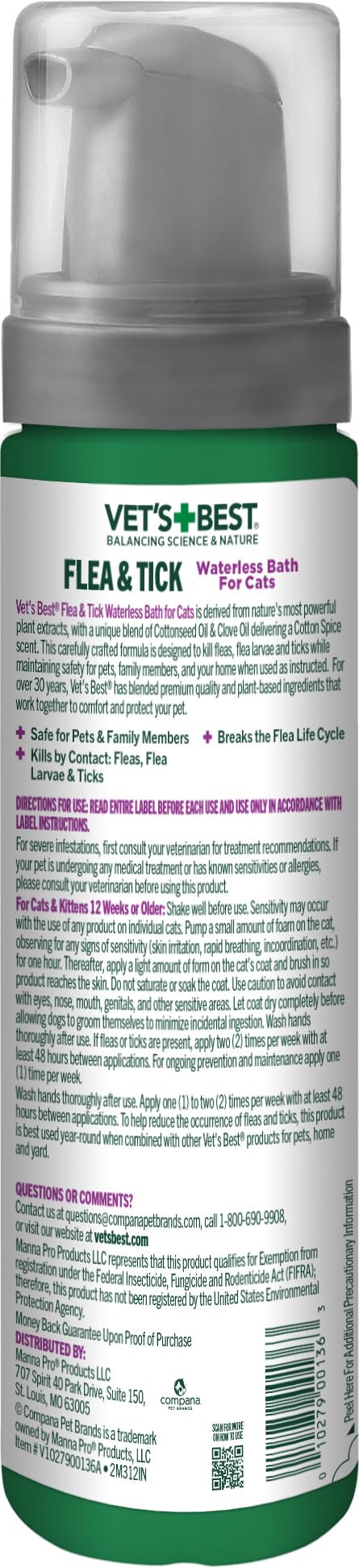 Plant-Based Waterless Flea & Tick Bath for Cats, 8 oz G88723