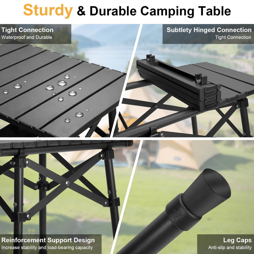 Folding Camping Side Table, Adjustable Height Q404