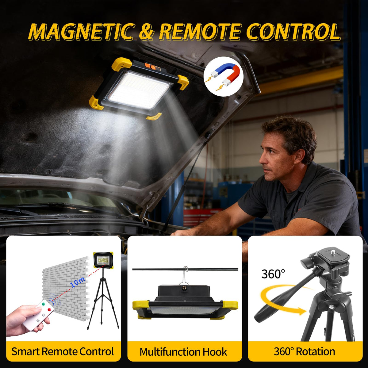 12000mAh Rechargeable LED Work Light with Stand B584