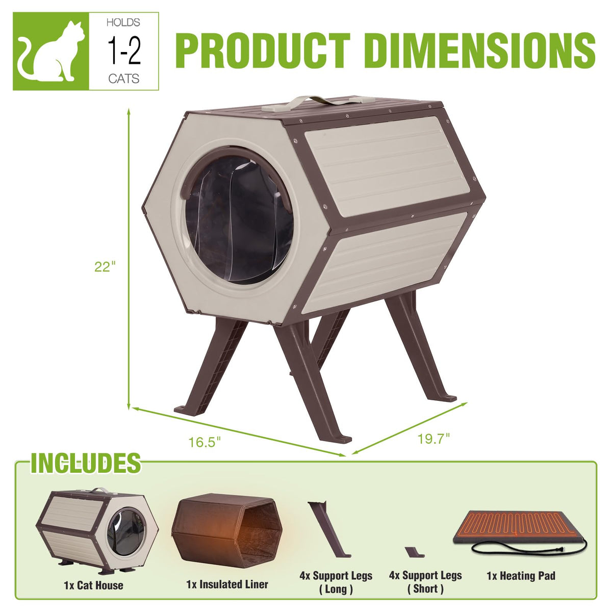Heated Outdoor Cat House with Liner O8213