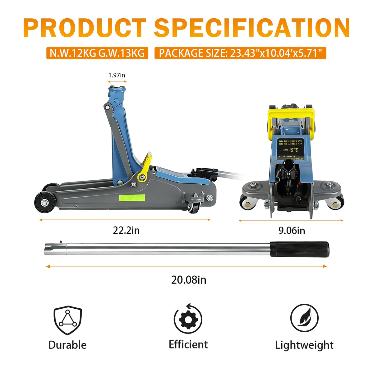 2.5T Low Profile Hydraulic Floor Jack with Carrying Handle L9861