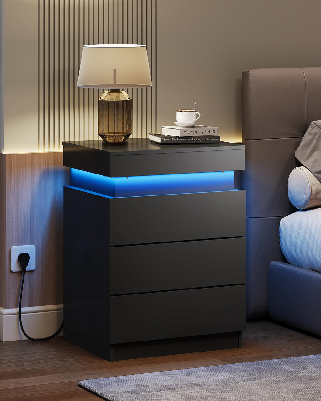 Black Nightstand with Charging Station B3865