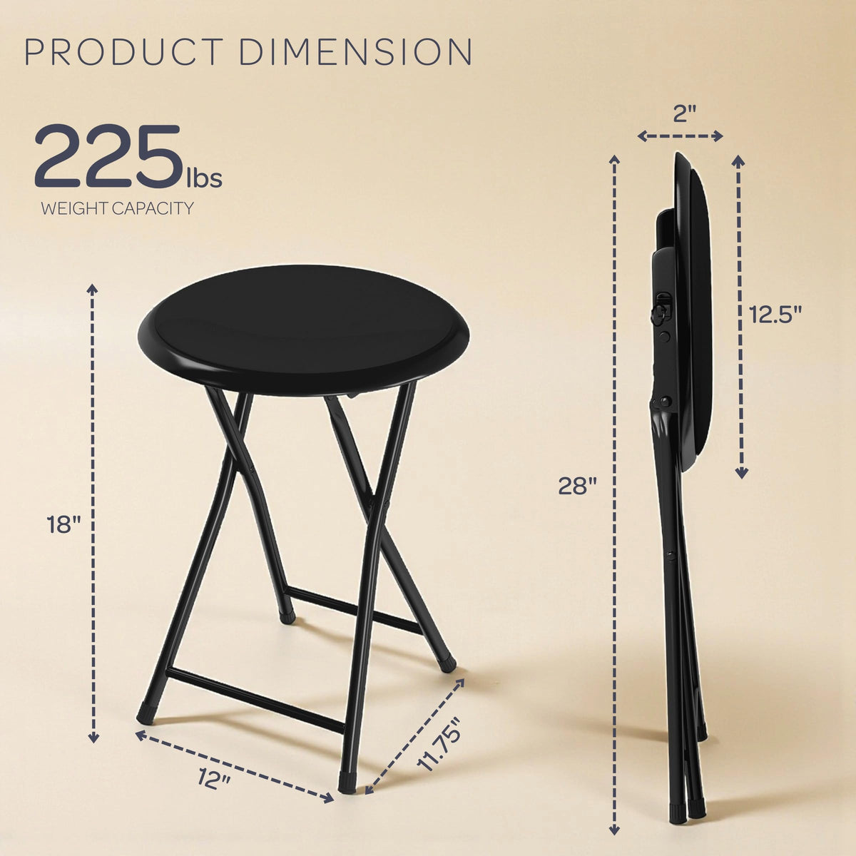 Black 18 Inch Portable Folding Stool W181